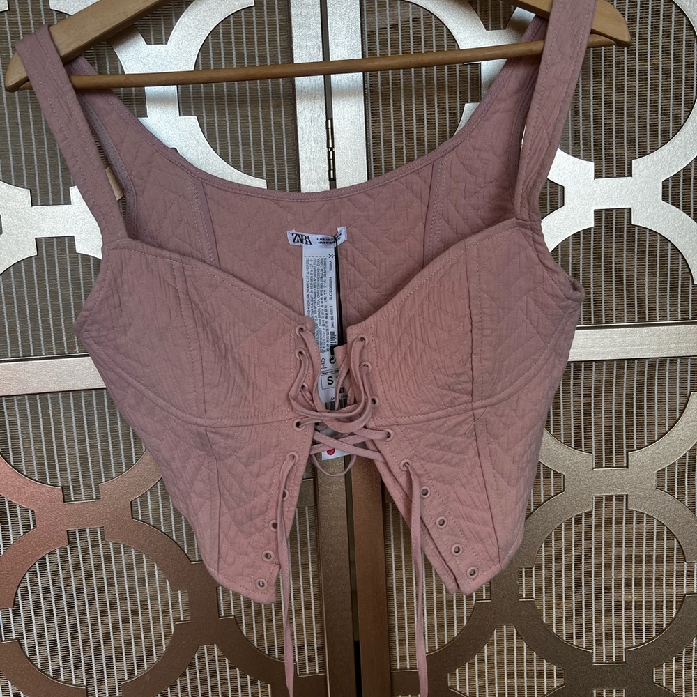 Zara Lace Up Corset Top Women’s Size Small Light Pink NWT